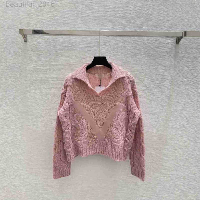 Women's Sweaters designer CE Home 25 Early Autumn New Hollow Out Crochet Solid Color Simple Turn-Down Collar Long Sleeve Knitted Sweater Mohair Top QYV7