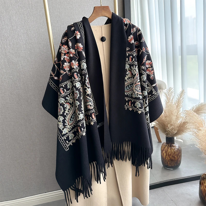 Winter Embroidery Cashmere Scarves High Quality Women Thicken Wrap Shawl Ladies Warm Wool Pashmina Scarf 250808