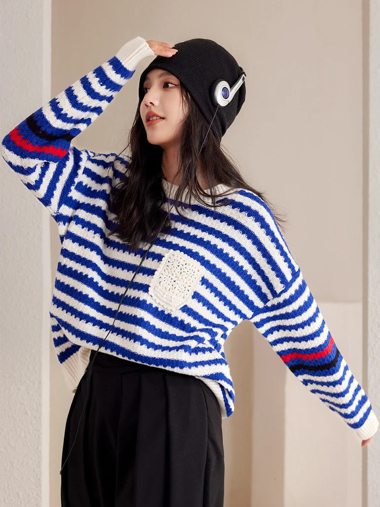 Autumn Fashion n Sense Niche Sweater Women Stripe Sweater Streetwear Long Sleeve Knitted Tops Female Loose Pullover 250808