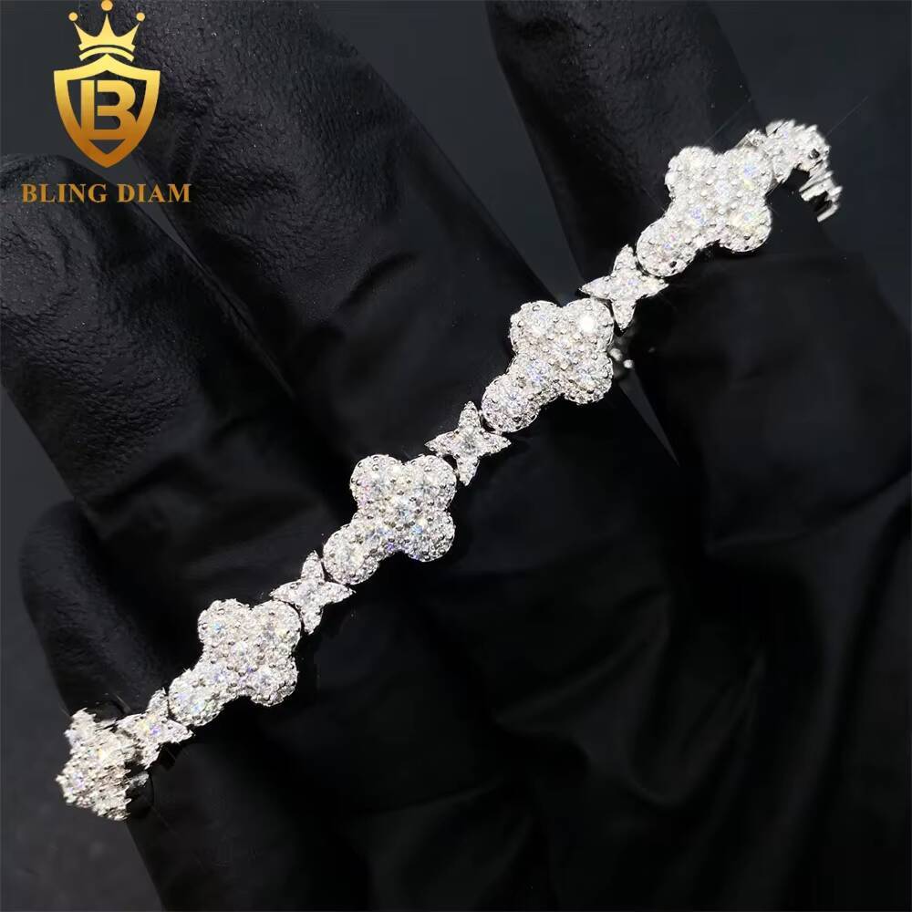 Fashion Fine Jewelry Clover Moissanite Tennis Bracelet 925 Sterling Silver Iced Out VVS Moissanite Bracelet