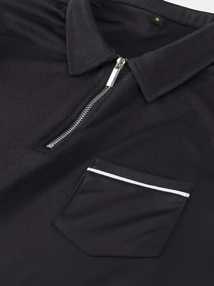 Spring Autumn Solid Color Long Sleeve Polo Shirt Zipper Pocket Lapel Mens Casual Sports Top Men 250814