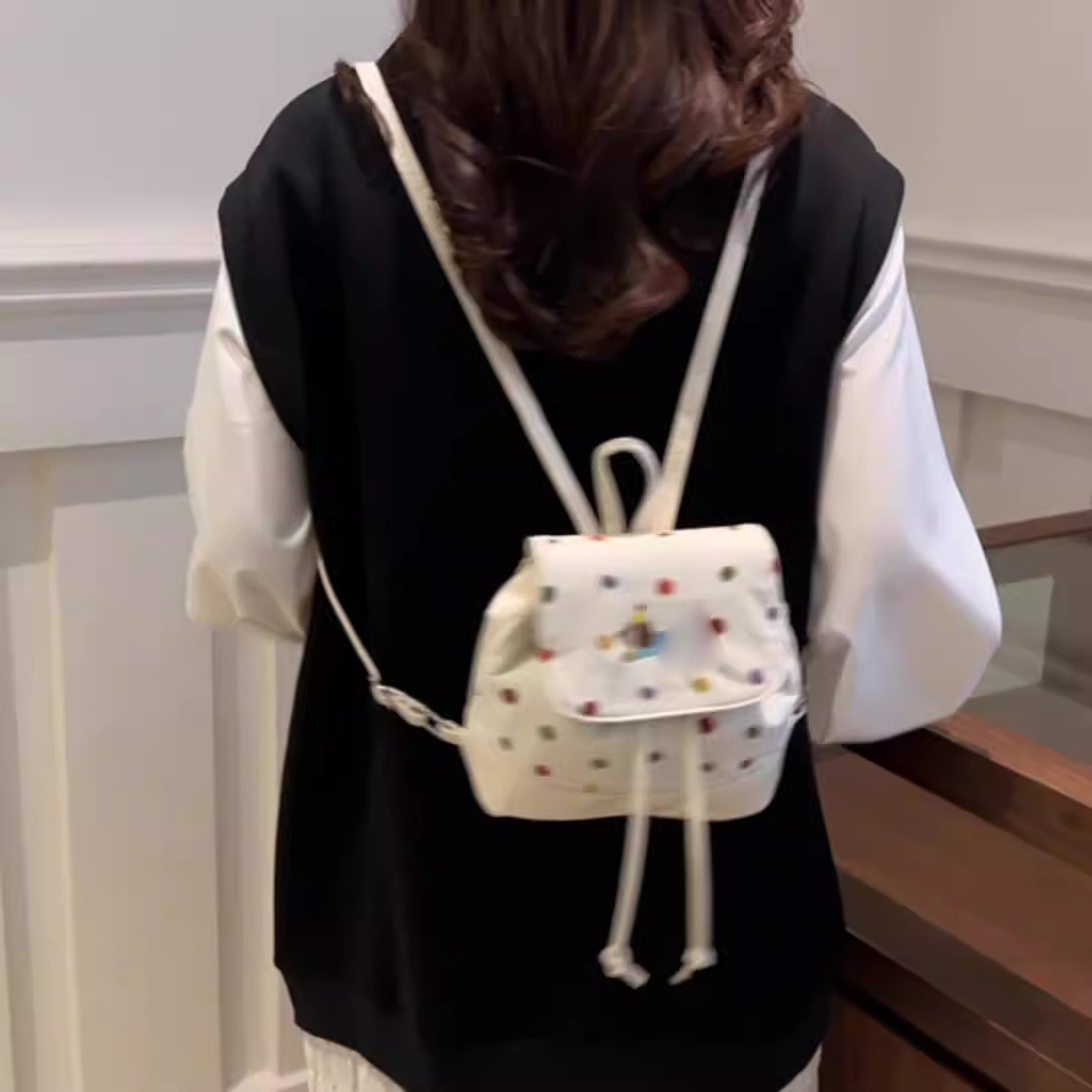 Autumn New Neutral Style Backpack Cute Polka Dot Sausage Dog Embroidered Backpack Commuting Small Backpack Outdoor Leisure Women's Bag Autumn Des