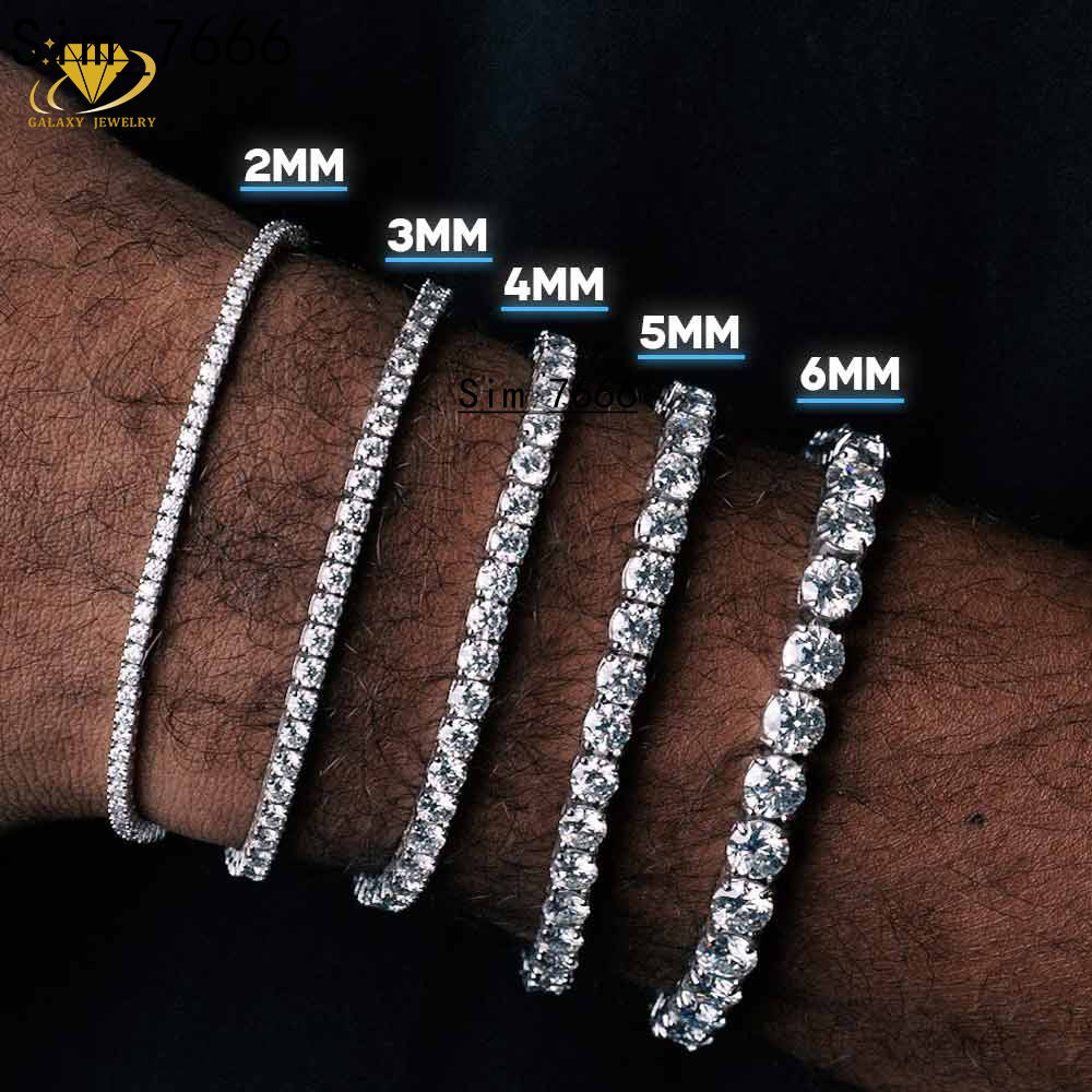 Fashion Jewelry 2mm 3mm 4mm 5mm 925 Sterling Silver Hip Hop Jewelry D Moissanite Vvs1 Tennis Chain Bracelets Jewelry for Women