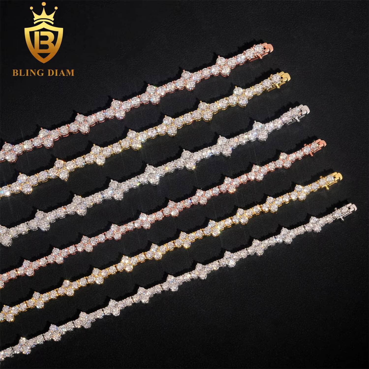 Hot Sale 3mm 4mm VVS Moissanite Tennis Chain Necklace Cross Shape 925 Sterling Silver Iced Out Fine Jewelry for Women