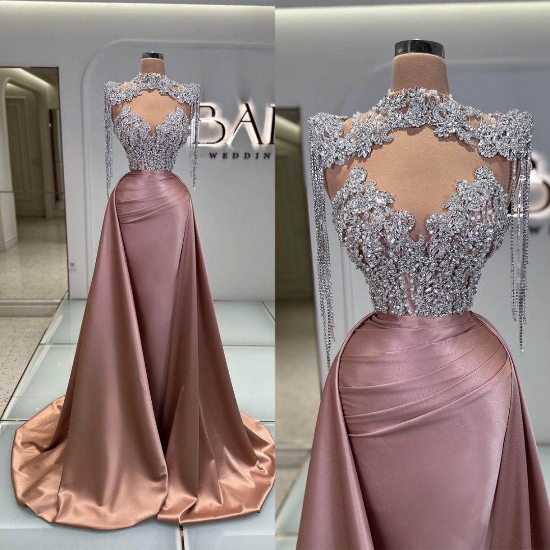 Elegant Mermaid Evening Dresses Strapless Floor Length Party Gowns Crystal Beading Vestidos De Gala Customized