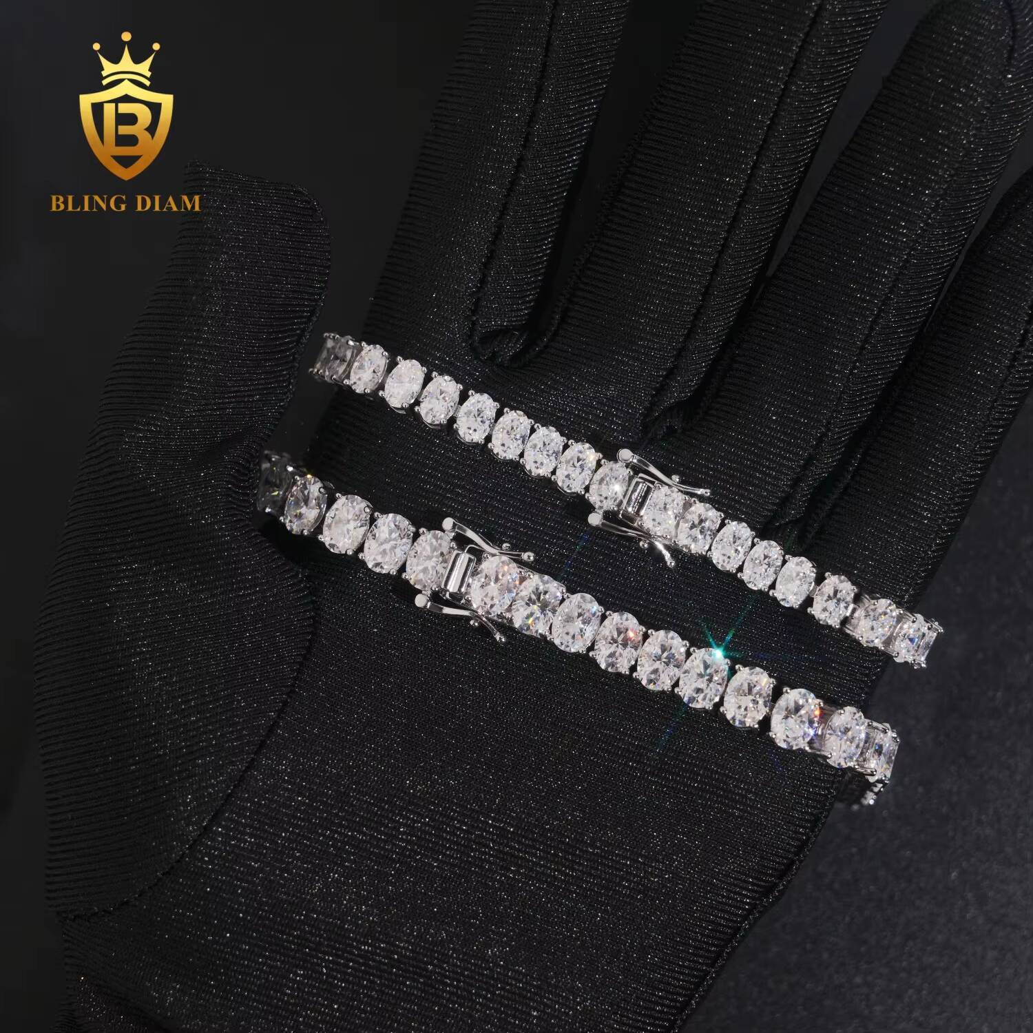 Hot Sale 4*6mm Iced Out Luxury Moissanite Diamond Tennis Necklace 925 Silver Moissanite Chain Bracelet Pass Diamond Tester