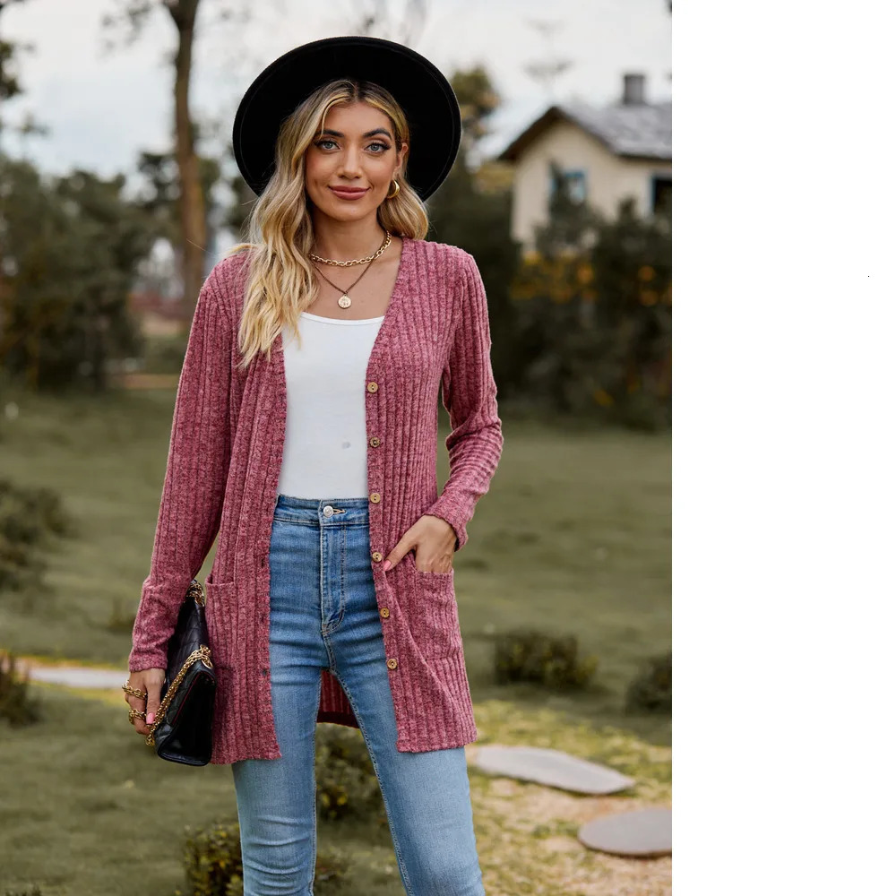 Autumn Womens Brushed Pit Stripe Solid Color Long Sleeve Cardigan Jacket 250814