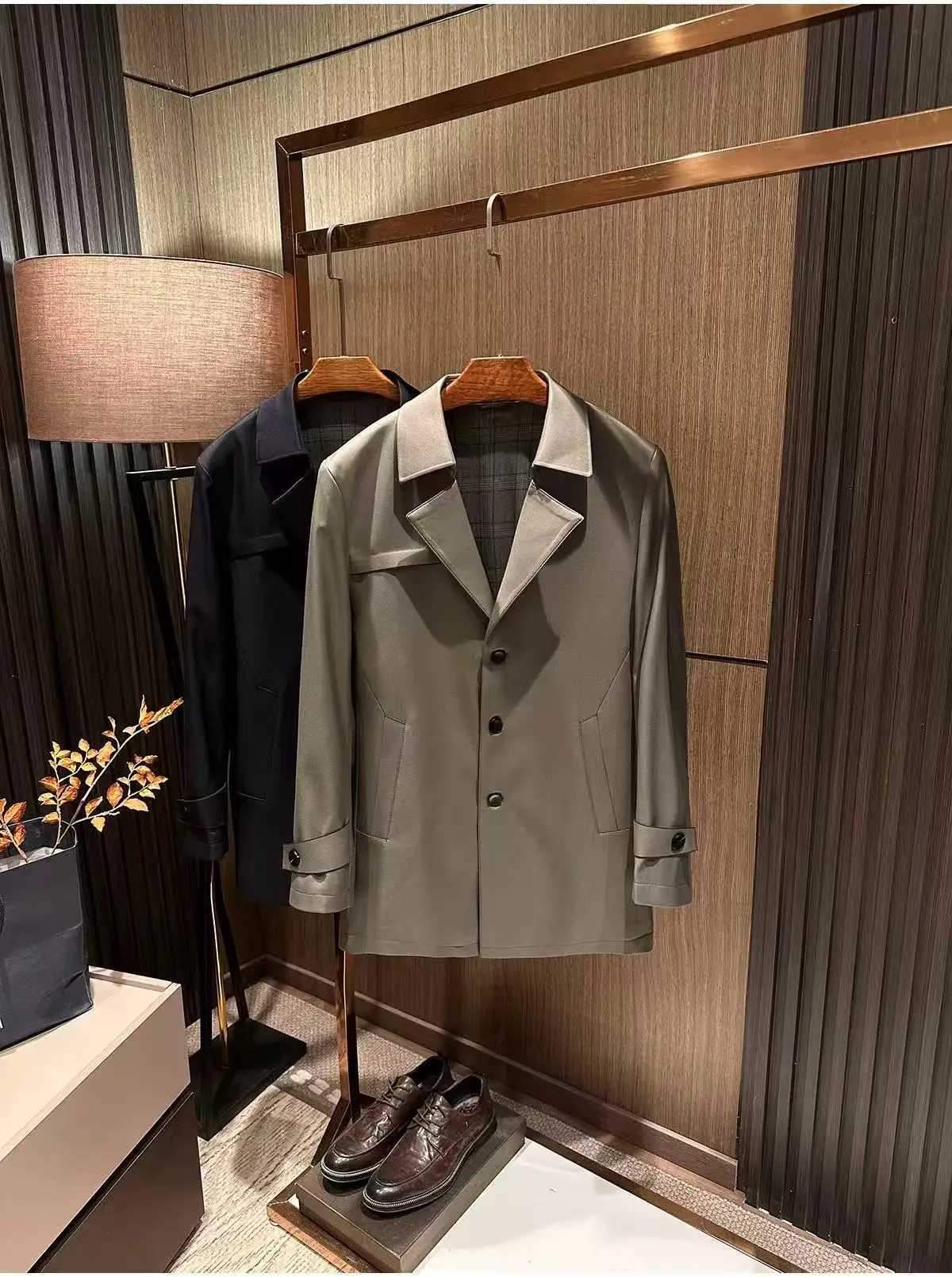 Autumn New Mens Solid Color Versatile Lapel Mid-Length Trench Coat Jacket W250815