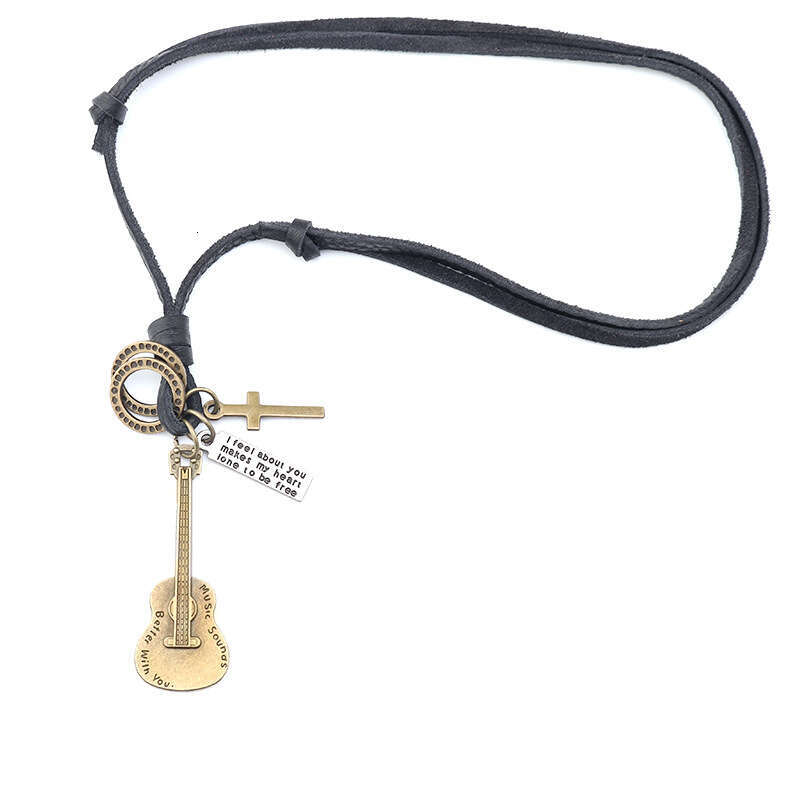 Manlia Electric Guitar Leather Cord Artistic Handmade Personality Necklace Sweater Chain Versatile