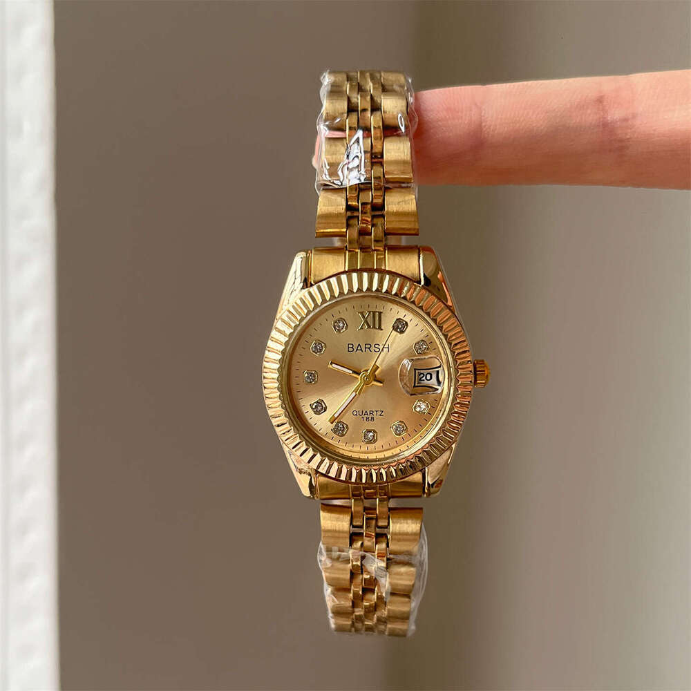 Gold Steel Round Dial Diamond Strap Calendar Casual Quartz Women's Designer Watch for Women TK Hot-Selling Model