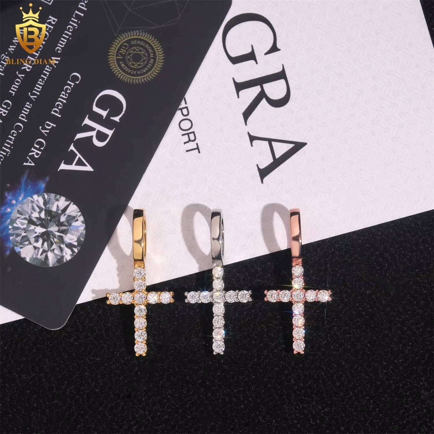 Factory Price 925 Sterling Silver VVS Moissanite Custom Hip Hop Diamond Cross Pendant