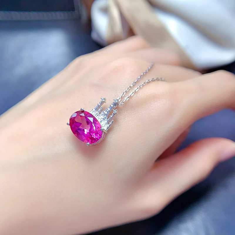 925 Silver gemstone ring natural topaz pendant 10mm*14mm genuine pink topaz jewelry silver crystal necklace for women 18K gold plated silver gemstone 