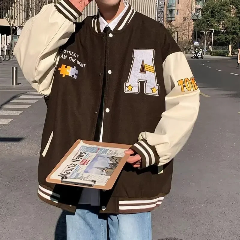 Vintage American Style Baseball Jacket For Men Autumn Arrival Trendy Color Blocking Loose Fit Letter y 250814