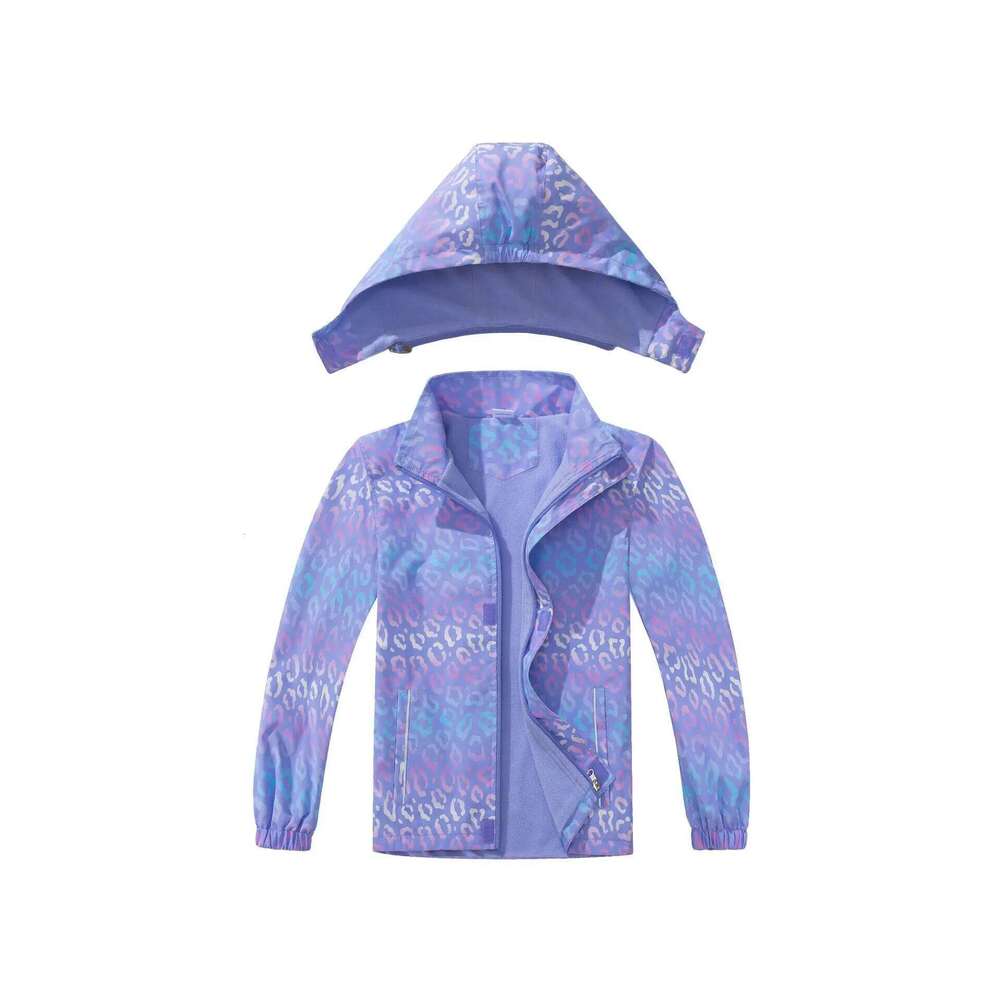 Girls Waterproof Gradient Lavender Detachable Hood Zip Fleece Lined Hiking Jacket Kids Track Coat Child Work Windbreaker 3-12Yrs