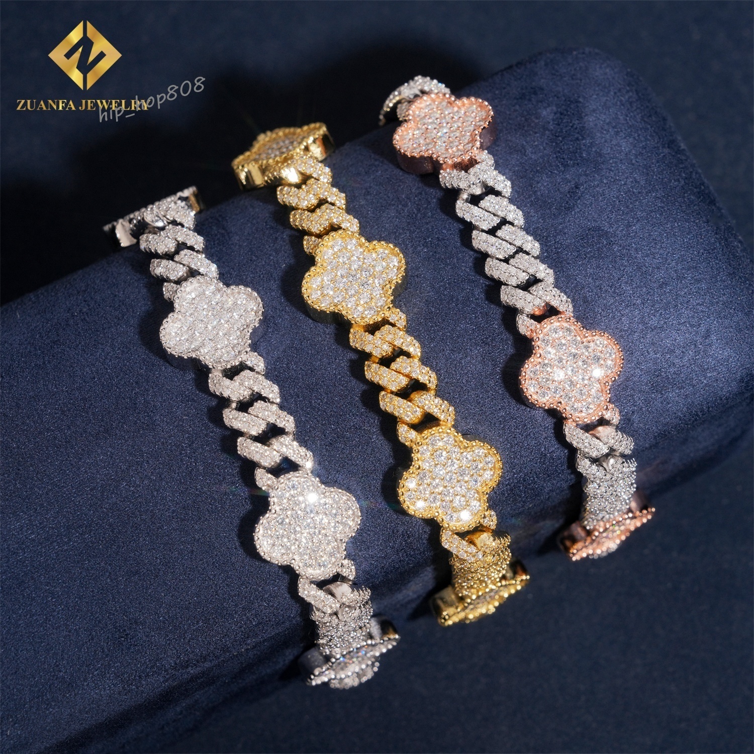 Hot Sale Fashion Four Leaf Clover Vintage Cuban Link Chain 925 Sterling Silver Iced Out 925 Silver Moissanite Past Diamond Test