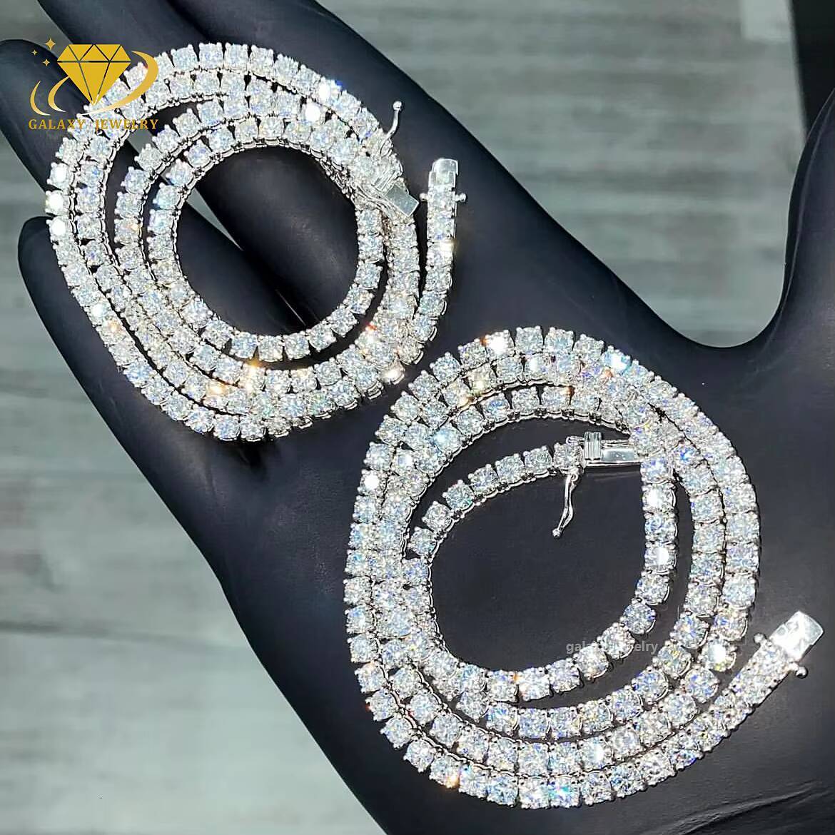 3mm 4mm 5mm Moissanite Tennis Bracelet Choker Vvs Diamond 925 Sterling Silver Iced Out Moissanite Tennis Chain Necklace