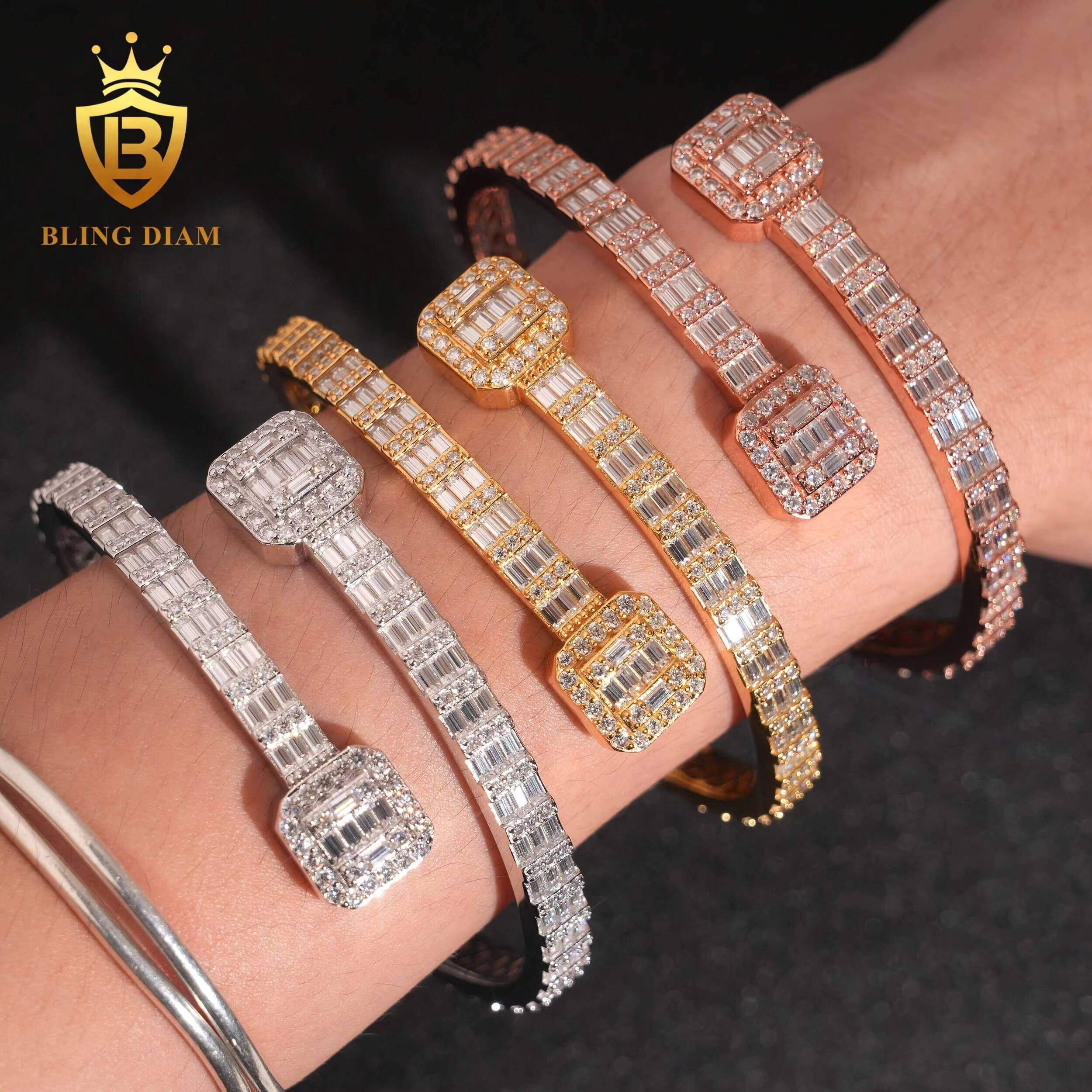Hot Saling Fine Jewelry Bracelets Bangles 925 Silver Iced Out VVS1 Moissanite Hip Hop Bracelet Pass Diamond Tester with GRA