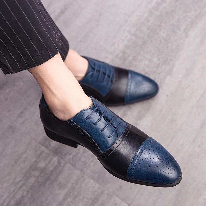 Large Size 2025 New Leather Brogue Color Block Carved Versatile British Business Formal Men's Shoes