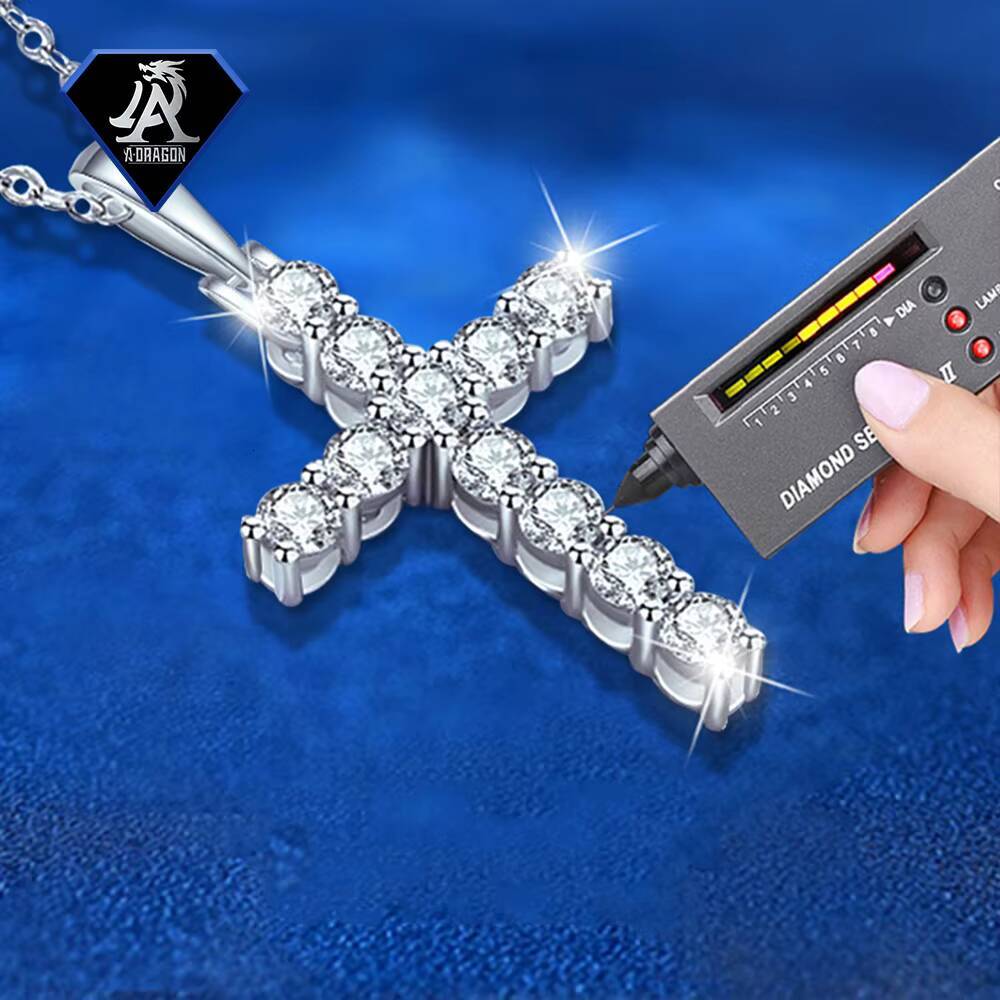 Custom Pass Testter Vvs Moissanite Diamond Iced Out Christian Cross Pendant Gold Plated 925 Silver Custom Fine Jewelry for Men
