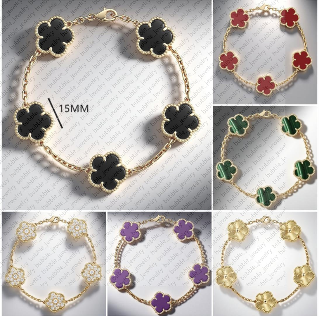 charm bracelet jewelry woman designer Alhambra silver bracelet 18k gold jewelry mother of pearl onyx 15mm 5 luck flower bracelet four leaf clover braceletes mum gift