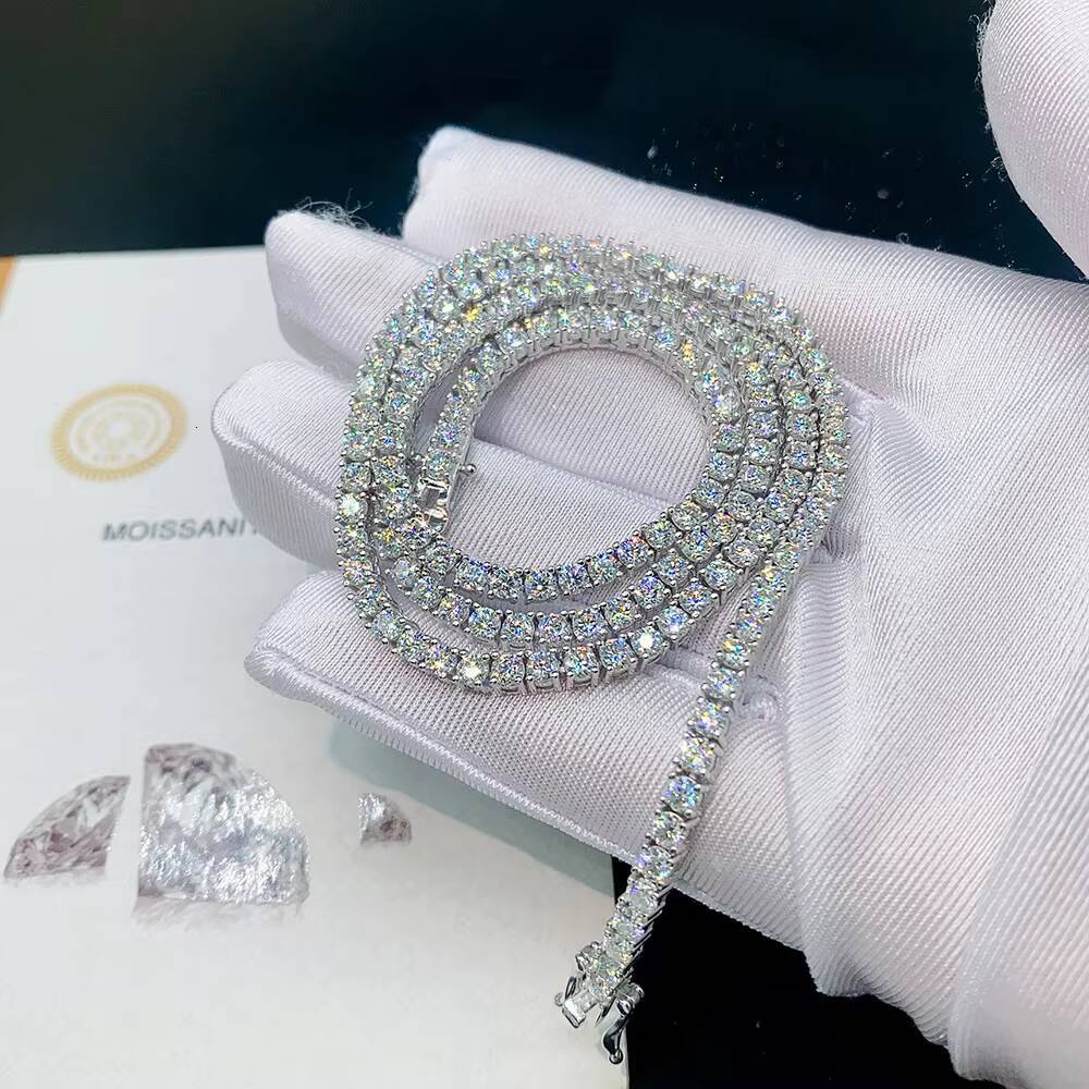 Fashion 925 Sterling Silver Plated 2mm 3mm 4mm 5mm 6.5mm Moissanite Necklace Hip Hop Tennis Chain