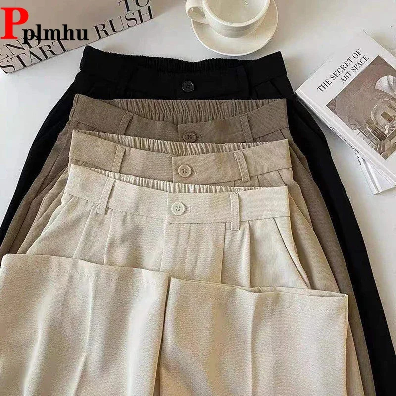 Formal Elasitic High Wiast Wide Leg Suit Pant Classic Spodnie Basic Casual Trousers Korean Elegant Baggy Pantalones 250808
