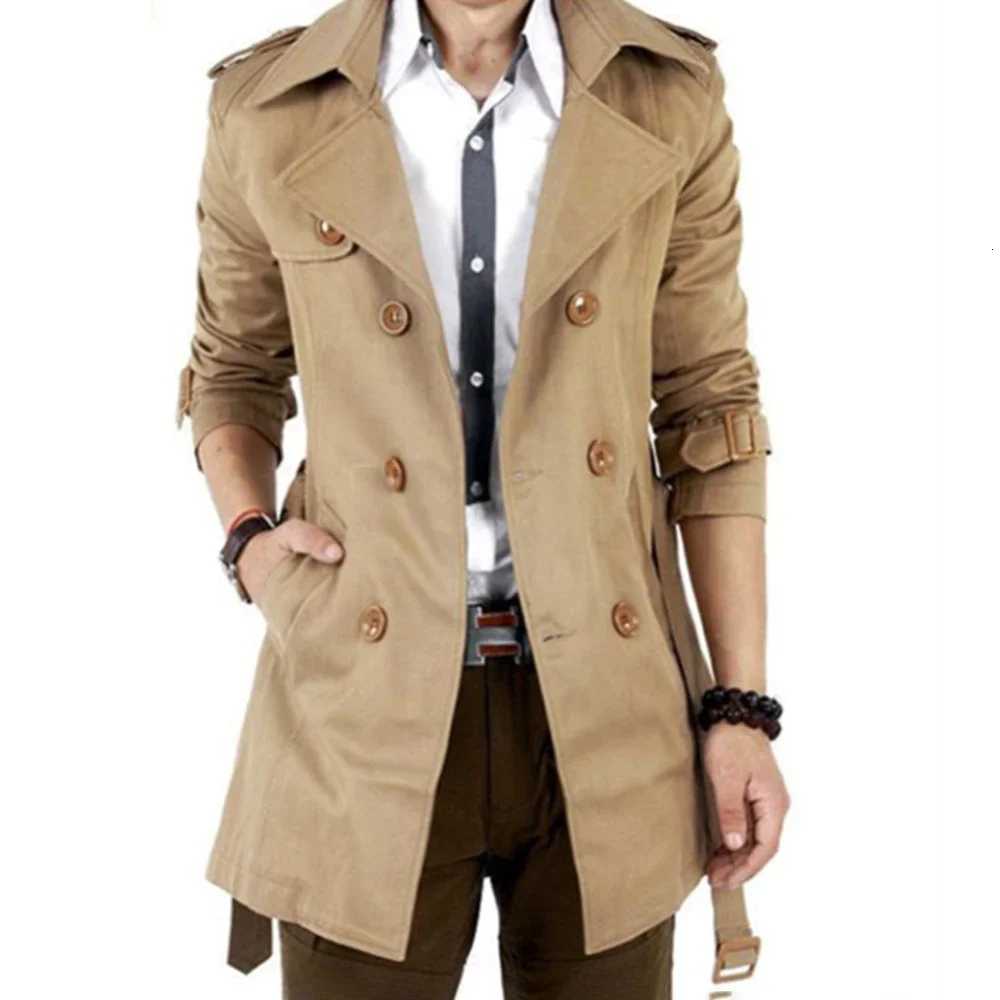 Autumn and Winter Mens Mid-Length Trench Coat Elegant British Solid Color Coat Korean Style Double-Breasted Casual Trench Coat W250815