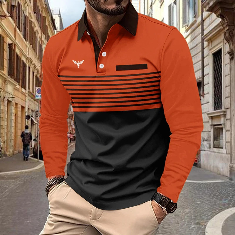 Men Clothes Fashion Stripe Business Casual Polyester Polo Shirt Sport Long Sleeve Autumn Golf Tops 250814