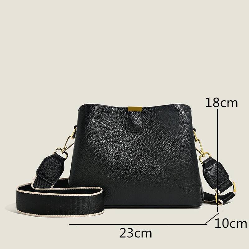Cow Women Shoulder Crossbody Fashion 3 Layer Ladies Small Bucket Handbag Genuine Leather Female Messenger Bag