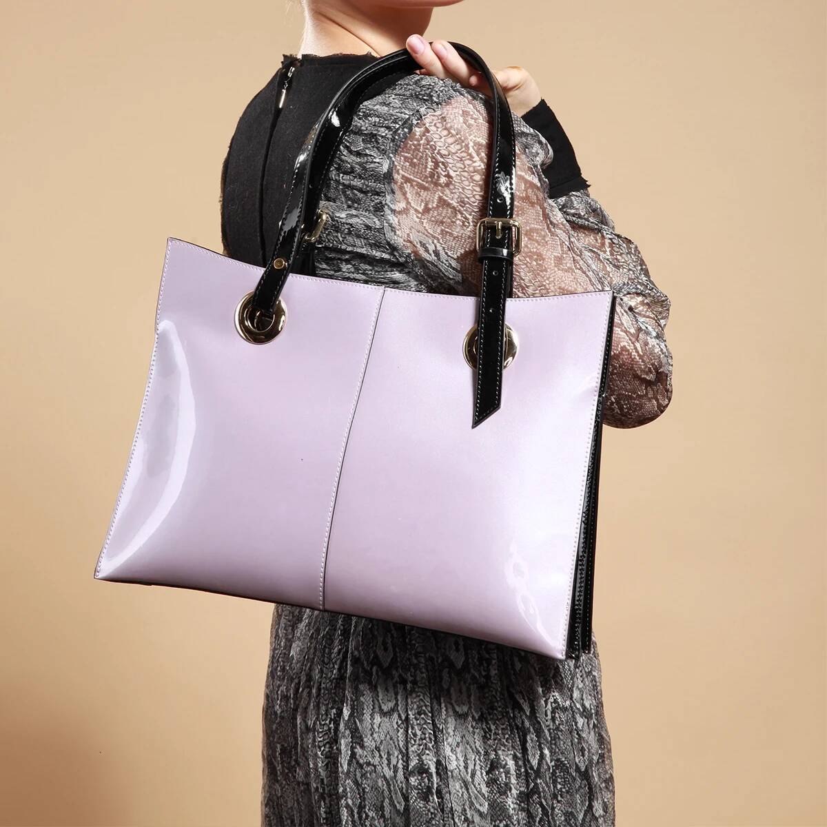 Patent Leather Handbags For Women,Designer, Tote Bag Large Capacity,Business Vintage Shiny Underarm Purses Shoulder Bags