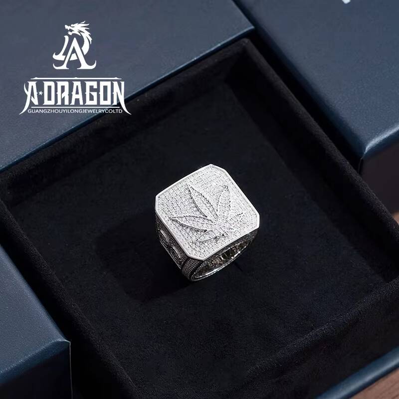 VVS Moissanite Hip Hop Dia Bling Rectangular Gold Plated Sterling Sier Finger Band Ring Jewelry Fine for Men