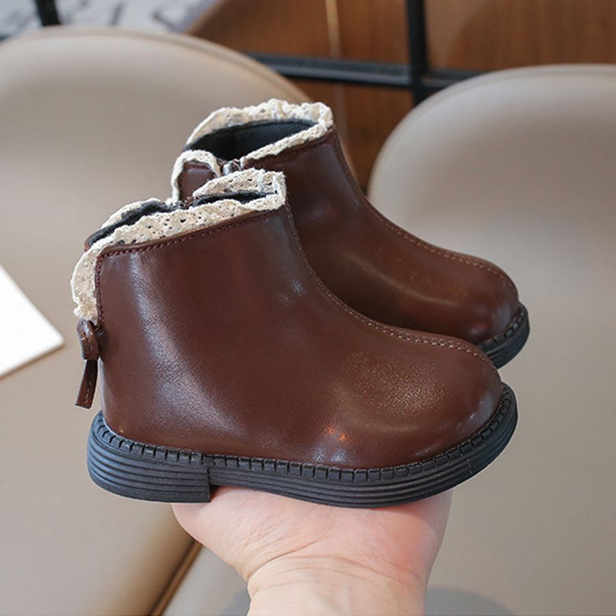 Girls Ankle Boots with Back Bow knot Kids Short Boots Soft Sole 2025 New Kidsnest Girl Princess Leather Boots with Side Zip Sizes US 5C-4Y