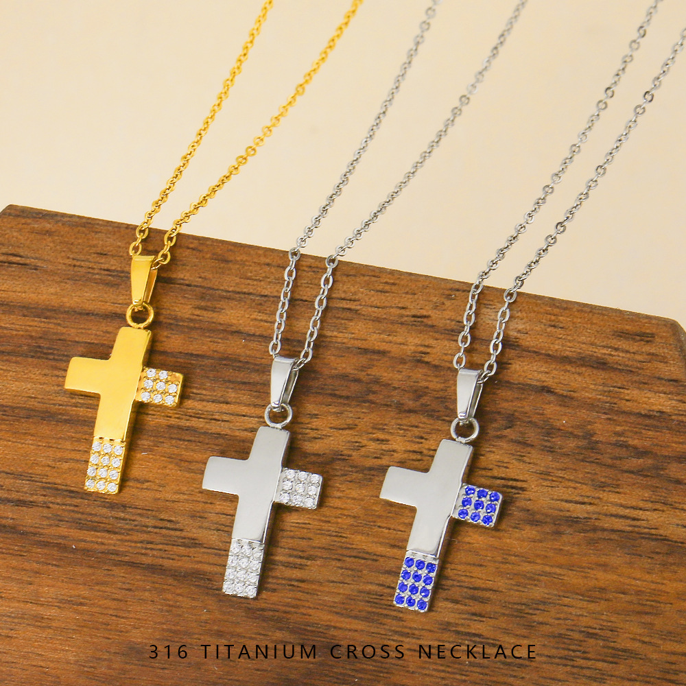 Women's Cross Zircon Non-Fading Simple High-End Feel Dongguan Titanium Steel Necklace Accessories Light Niche Jewelry for Women