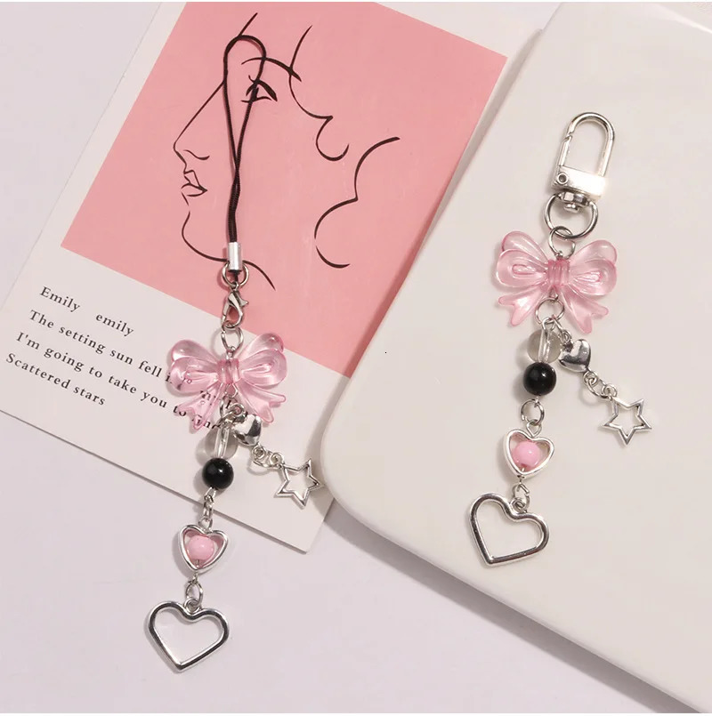 Goth Y2K Phone Charm Bow Heart Star Keychain Pendant Kawaii Key Chain Bag Cute Accessory For Girl Jewelry 250804