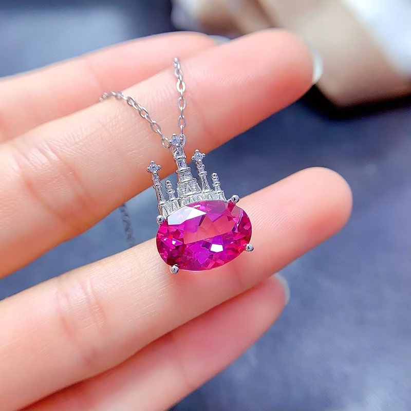 925 Silver gemstone ring natural topaz pendant 10mm*14mm genuine pink topaz jewelry silver crystal necklace for women 18K gold plated silver gemstone 