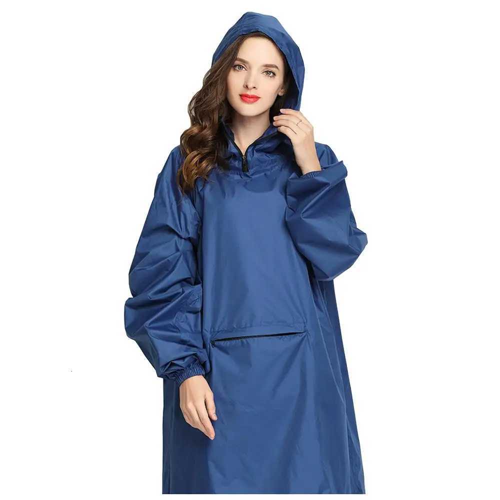 Womens Stylish Waterproof Rain Poncho Cloak Raincoat with Hood Sleeves and Big Pocket on Front. Y250814