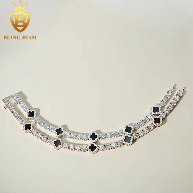 5mm Tennis Chain Four Leaf Clover Fashion New Jewelry 925 Silver VVS Moissanite Bracelet GRA Certificate