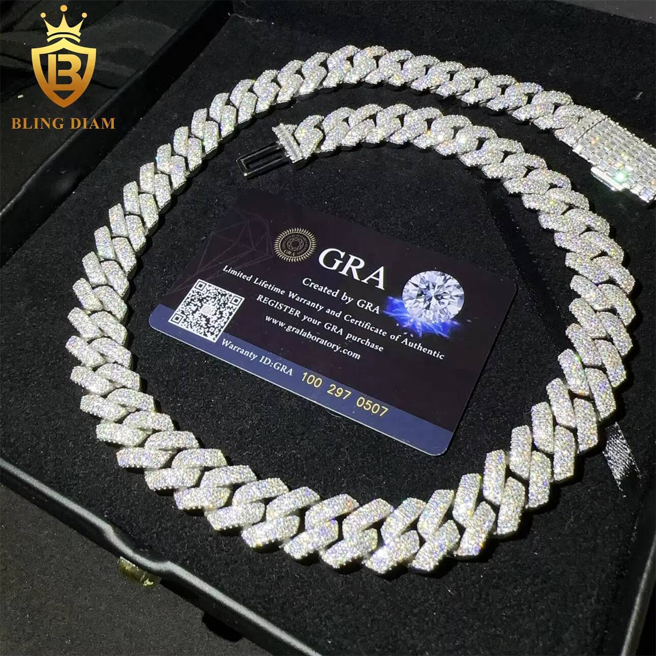 Pass Diamond Tester Iced Out VVS Moissanite Diamond Sterling Silver 925 Hip Hop Fine Jewelry Miami Cuban Link Chain Necklace