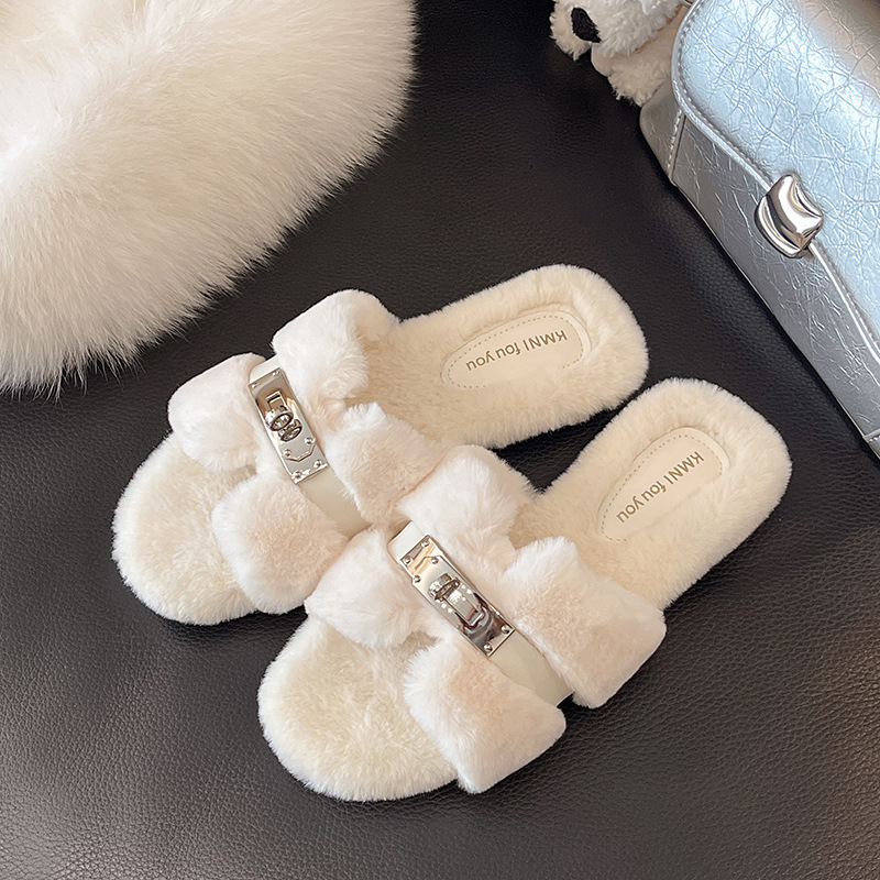 free shipping designer shoes New autumn winter fashion flat bottom fluffy slippers casual versatile suitable for outdoor wear and home shoes