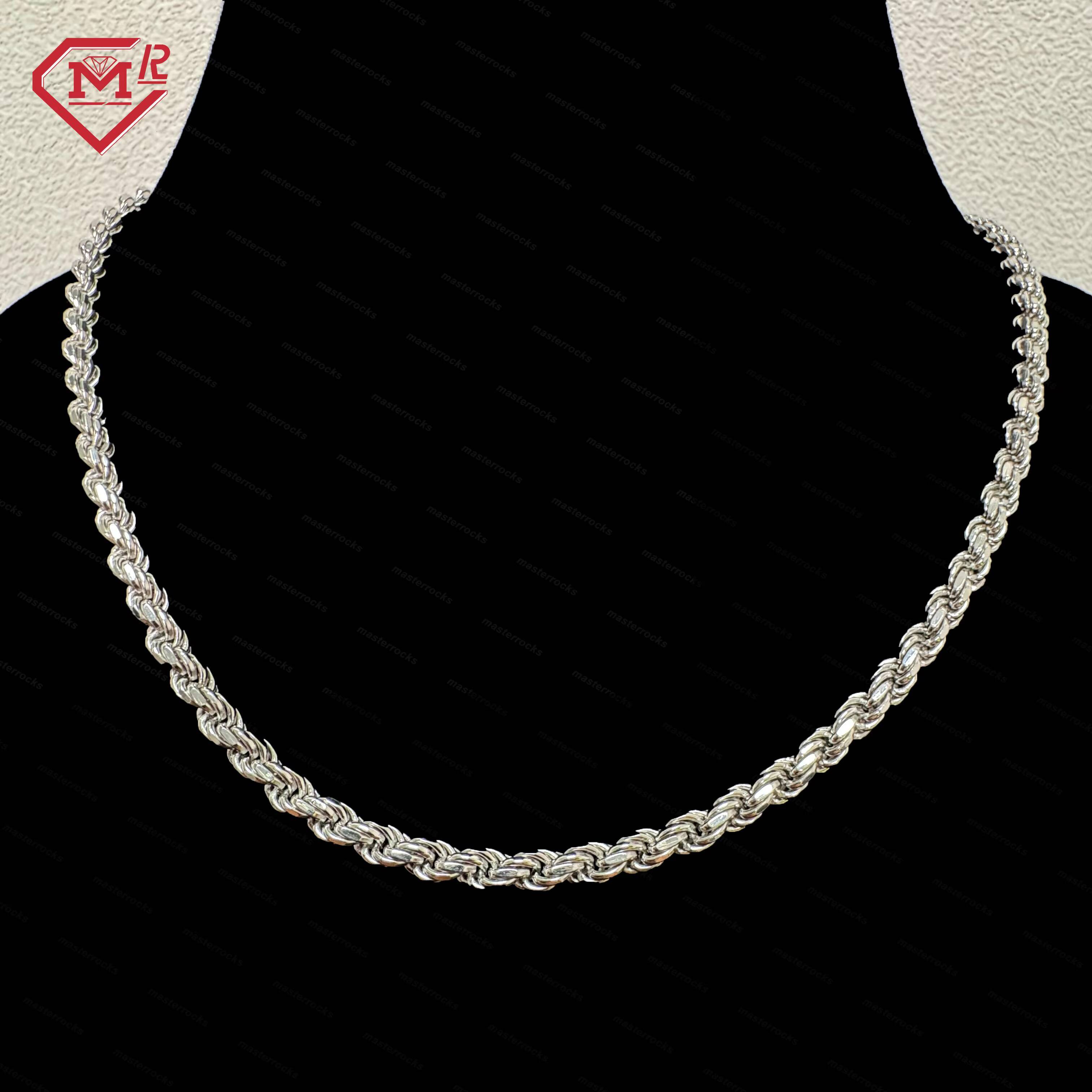925 Sterling Silver 4mm 5mm 6mm 7mm Rope Chain Necklace Custom Gold Plated Hip Hop Rope Chain for Men