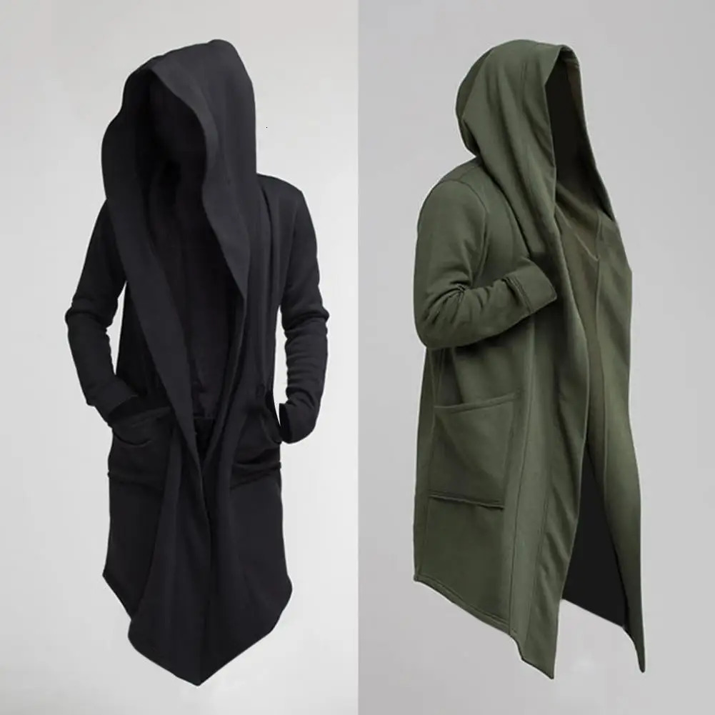 Fashionable Trench Coat Warm Leisure Men Solid Color Long Sleeve Jacket Oversize Hooded 250814