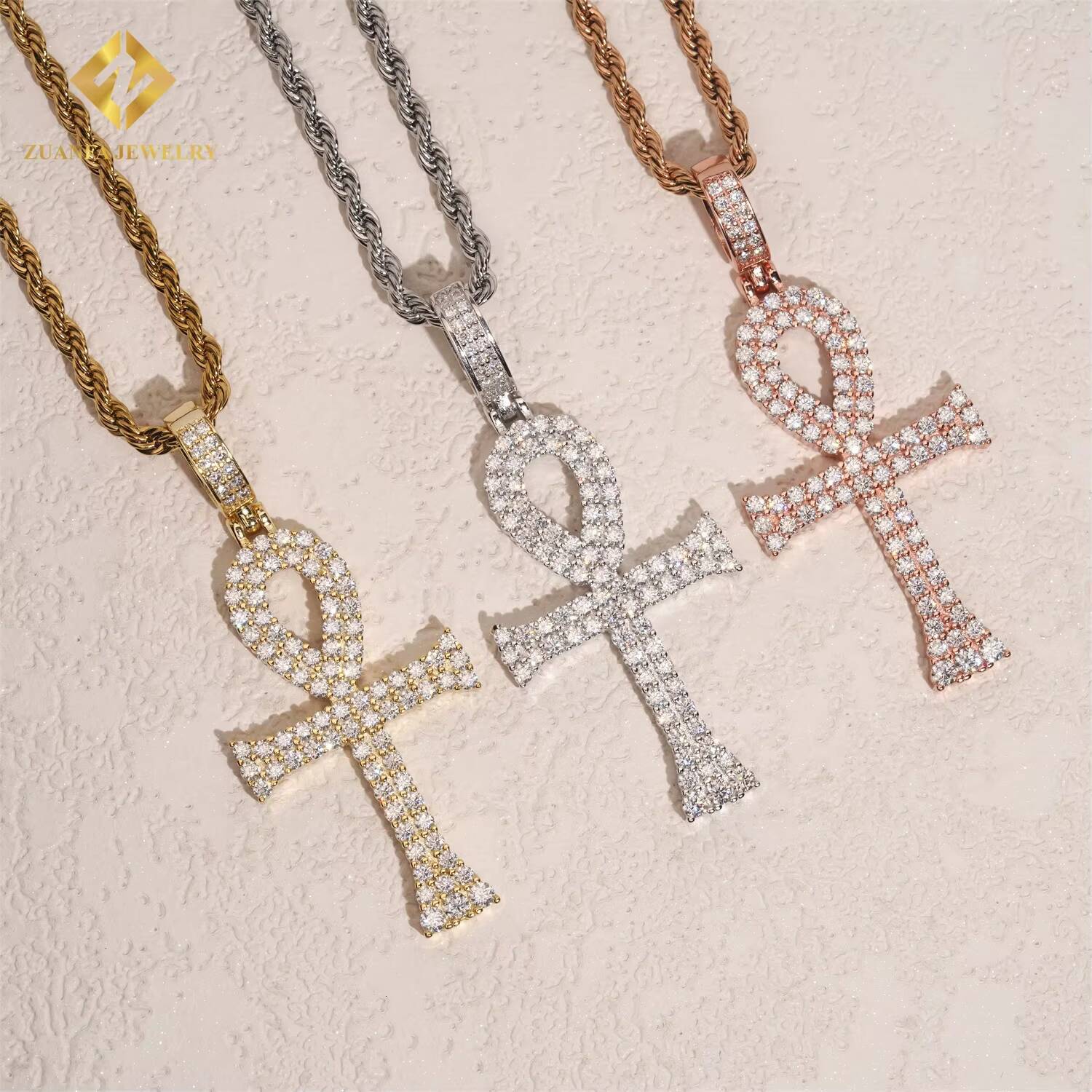 RTS Wholesale Price 925 Silver Moissanite Cross Pendants Hip Hop Jewelry Men Women Iced Out Fashion Cross Charms Pendant