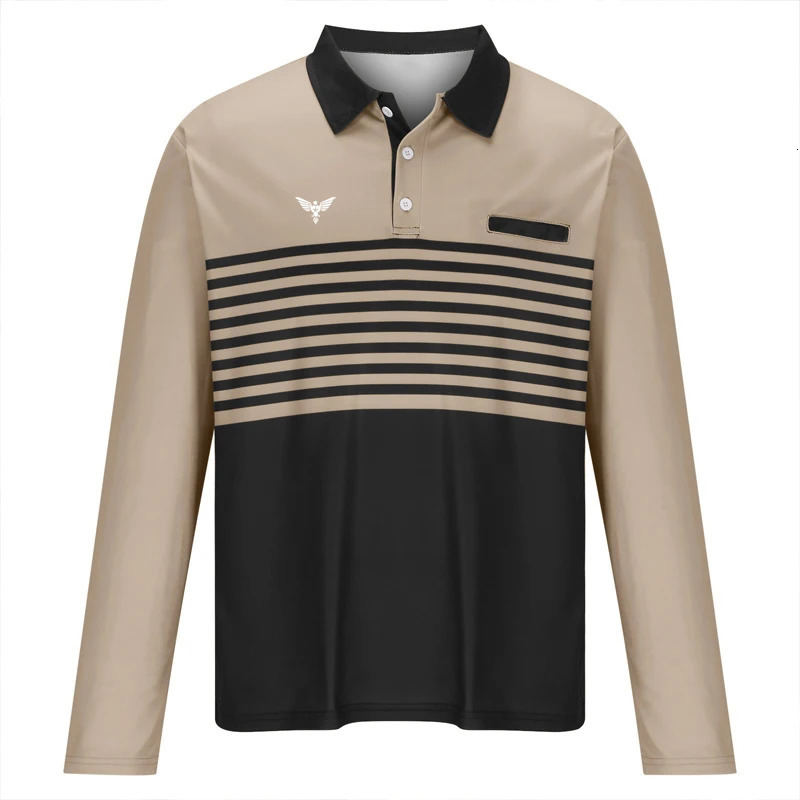 Men Clothes Fashion Stripe Business Casual Polyester Polo Shirt Sport Long Sleeve Autumn Golf Tops 250814