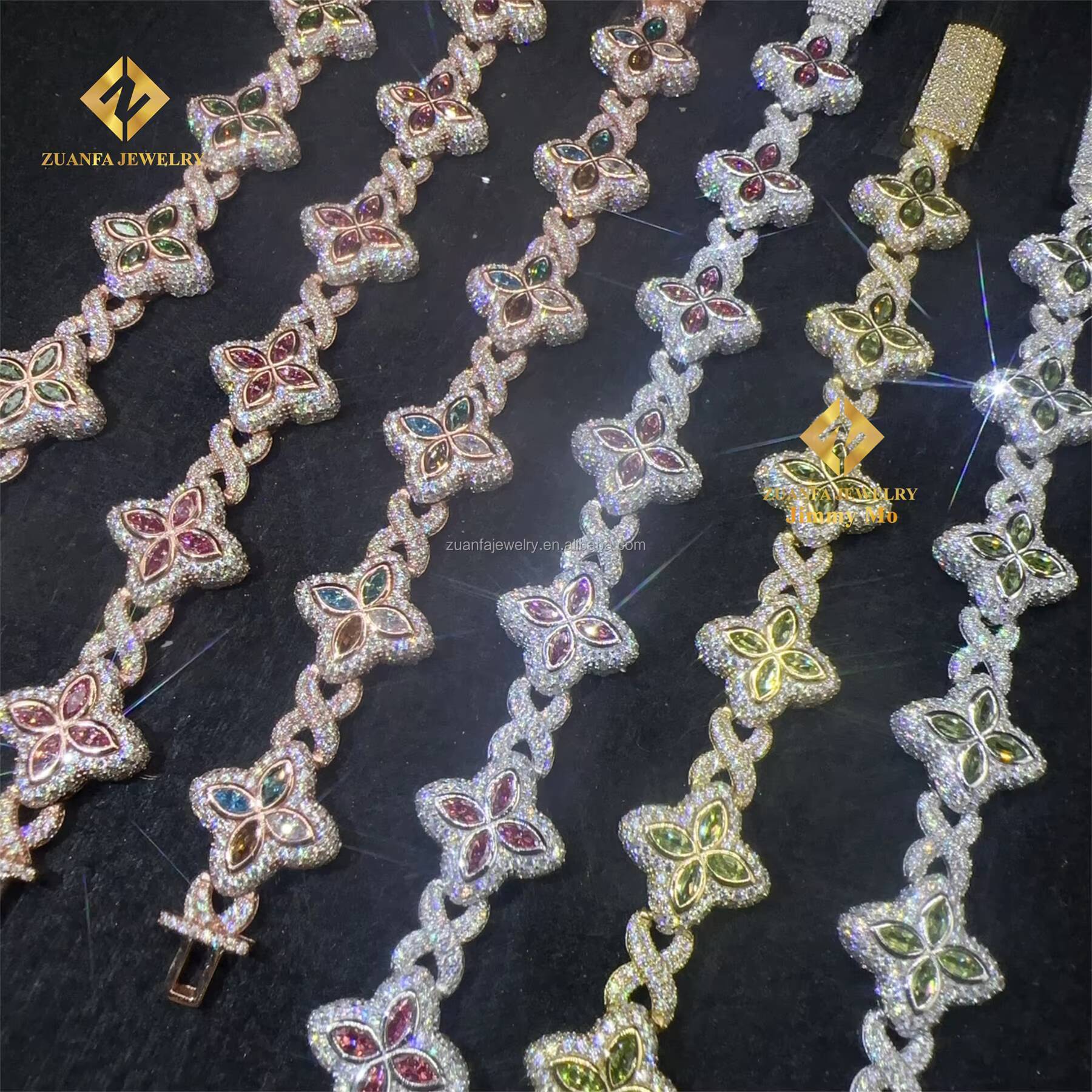 Fashion Jewelry New Arrivals Iced Out Hip Hop Jewelry S925 Silver Moissanite Diamond Four Cleef Clover Cuban Bracelet Men