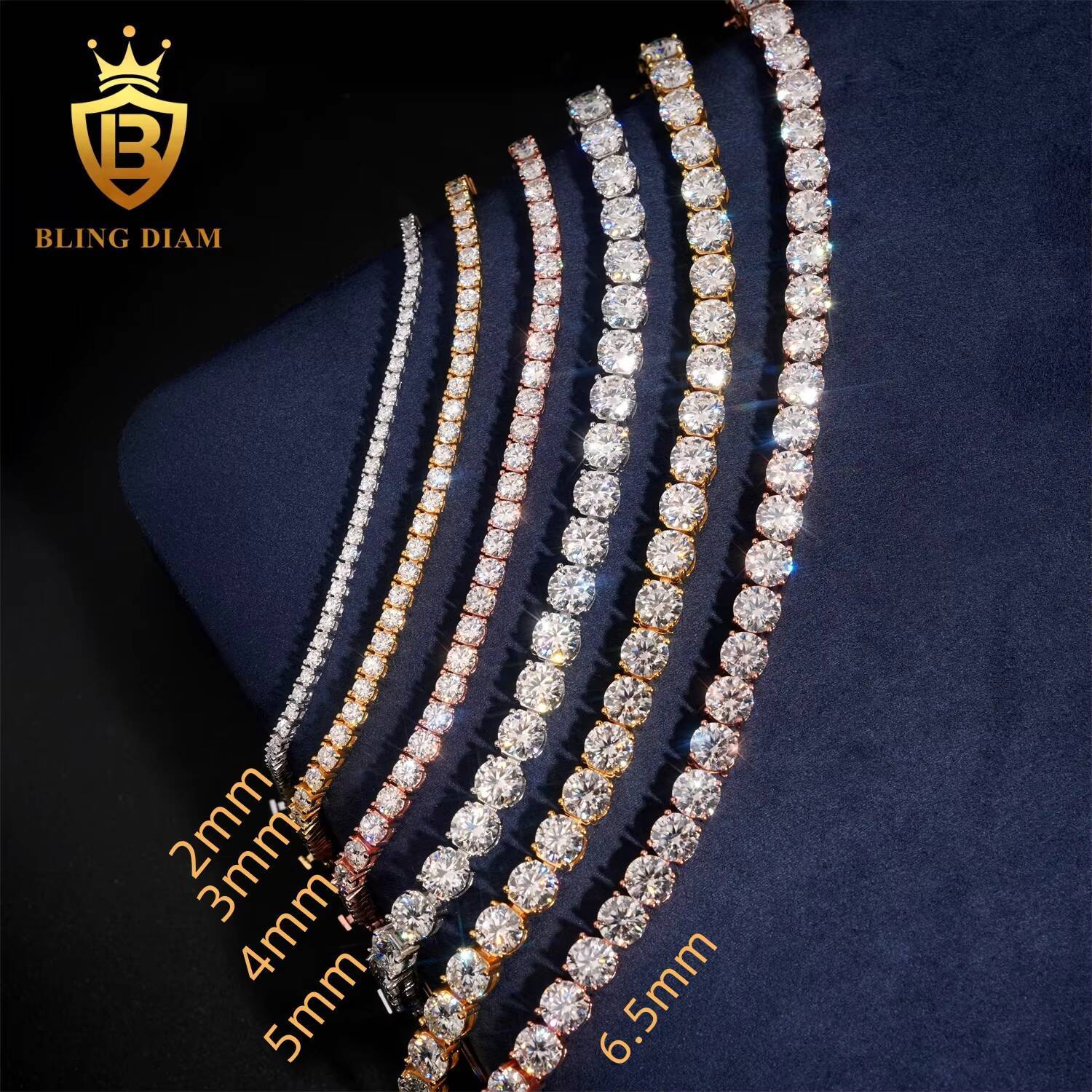 Pass Diamond Tester GRA Certificate Hip Hop 925 Sterling Silver 2mm-6.5mm Tennis Necklace Bracelet VVS Moissanite Tennis Chain