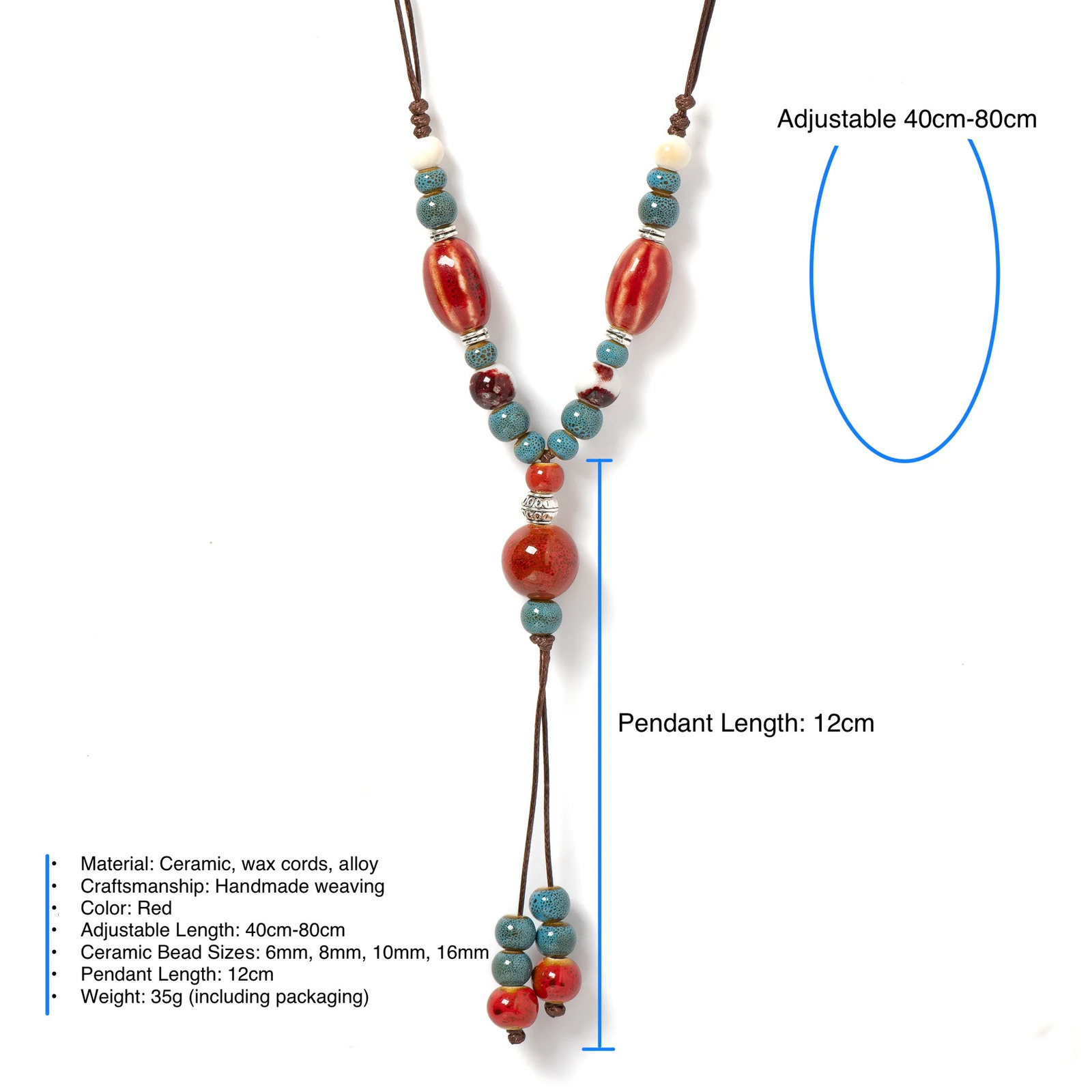 Handmade Red Long Watermelon Ceramic Necklace Vintage Pendant Jewelry Adjustable Fashion Accessory for Women Gifts 1115 250811