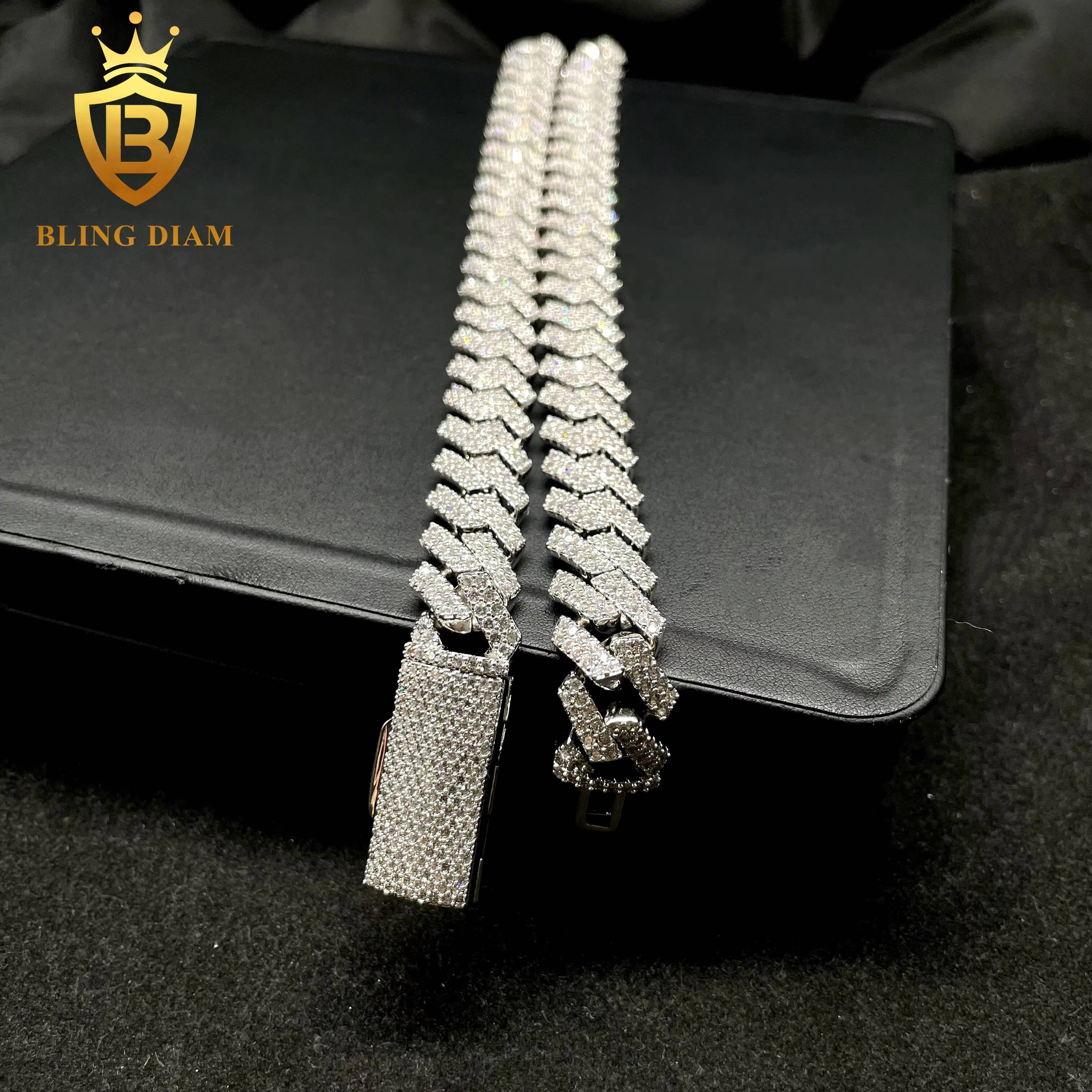 Factory Direct Price Fine Jewelry Hip Hop Style Iced Out Diamond 12mm 925 Silver Plated 5A Moissanite Cuban Link Chain Necklace