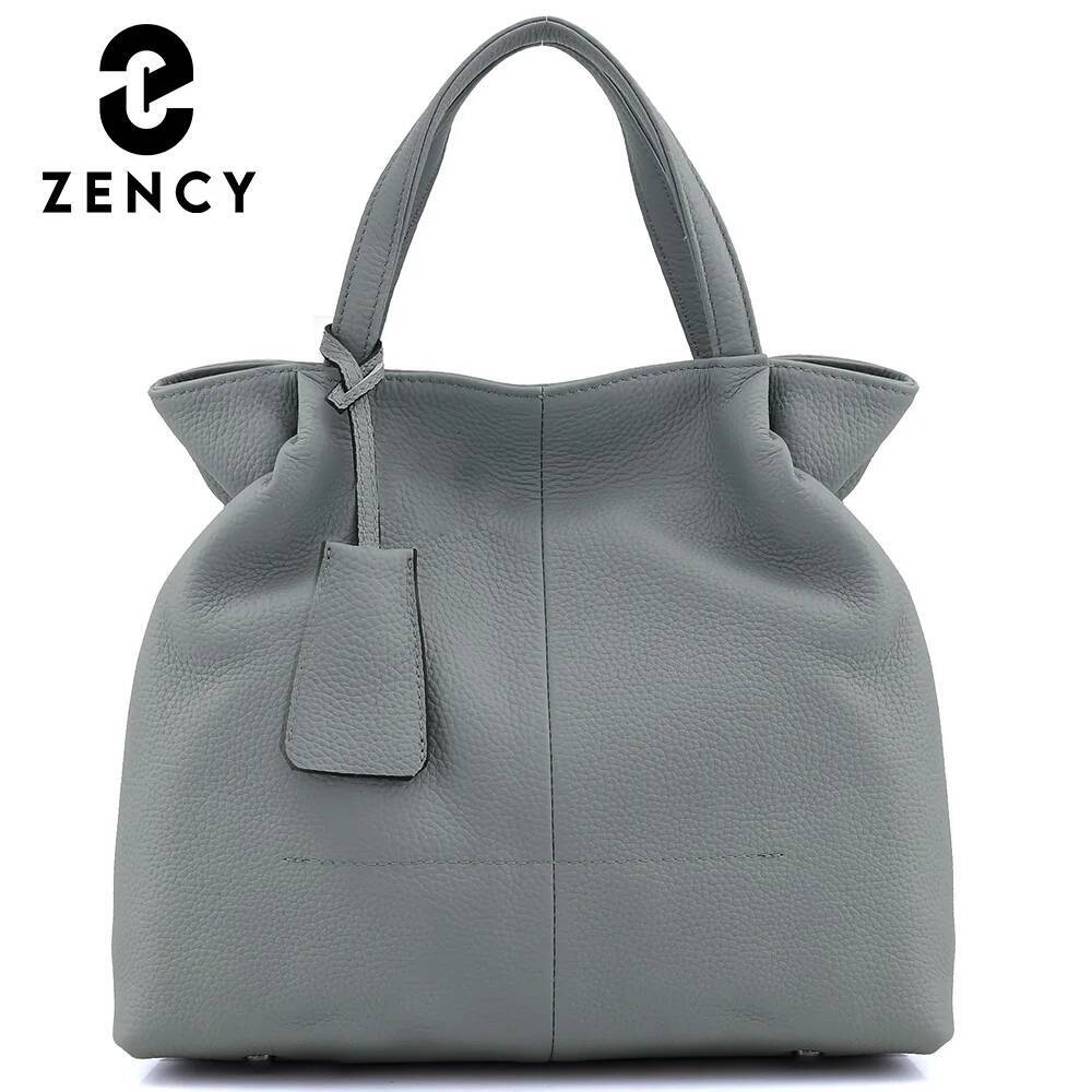 Zency Soft Genuine Leather Handbag Women's Shoulder Winter Fashion Casual Design Shopper Crossbody Large Bucket Tote Bag