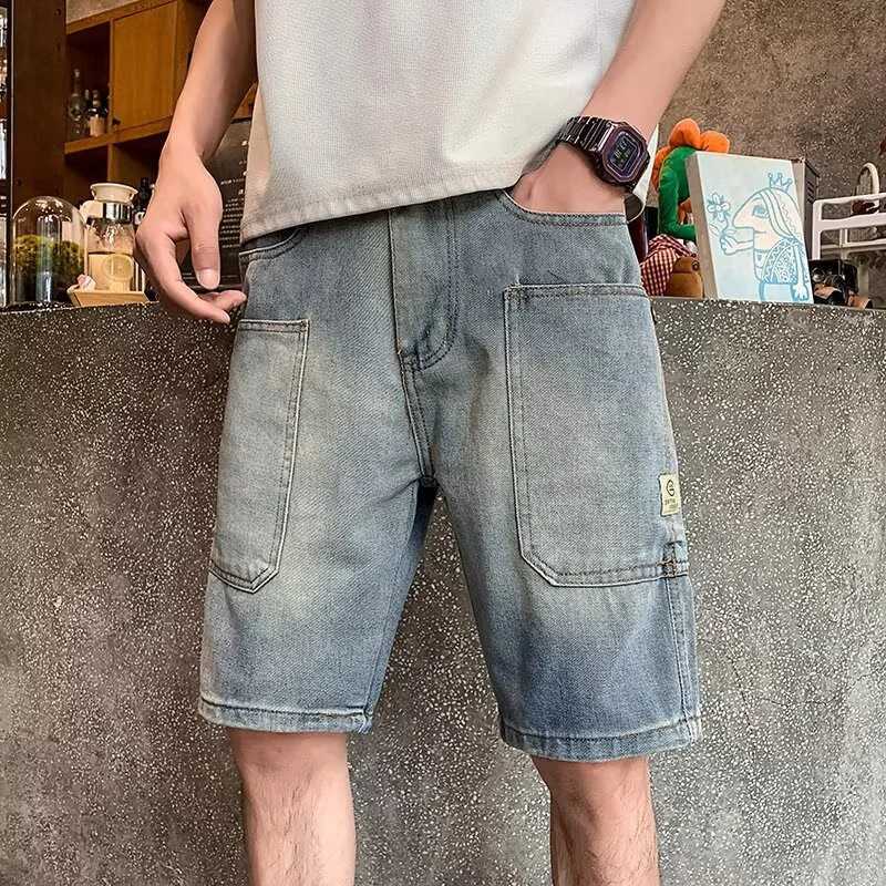 2025 New Mens Casual Multi-pocket Straight Baggy Cargo Jorts High Street Fashion Denim Shorts Y2K Vintage Blue Short Jeans Y250814