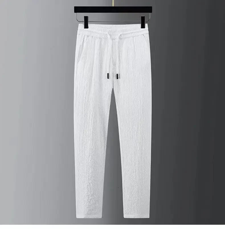 Spring Summer Fashion Suit Men Long Sleeve Casual Shirts And Pant Seersucker Striped Pleats Slim Handsome Twopiece Set 250814